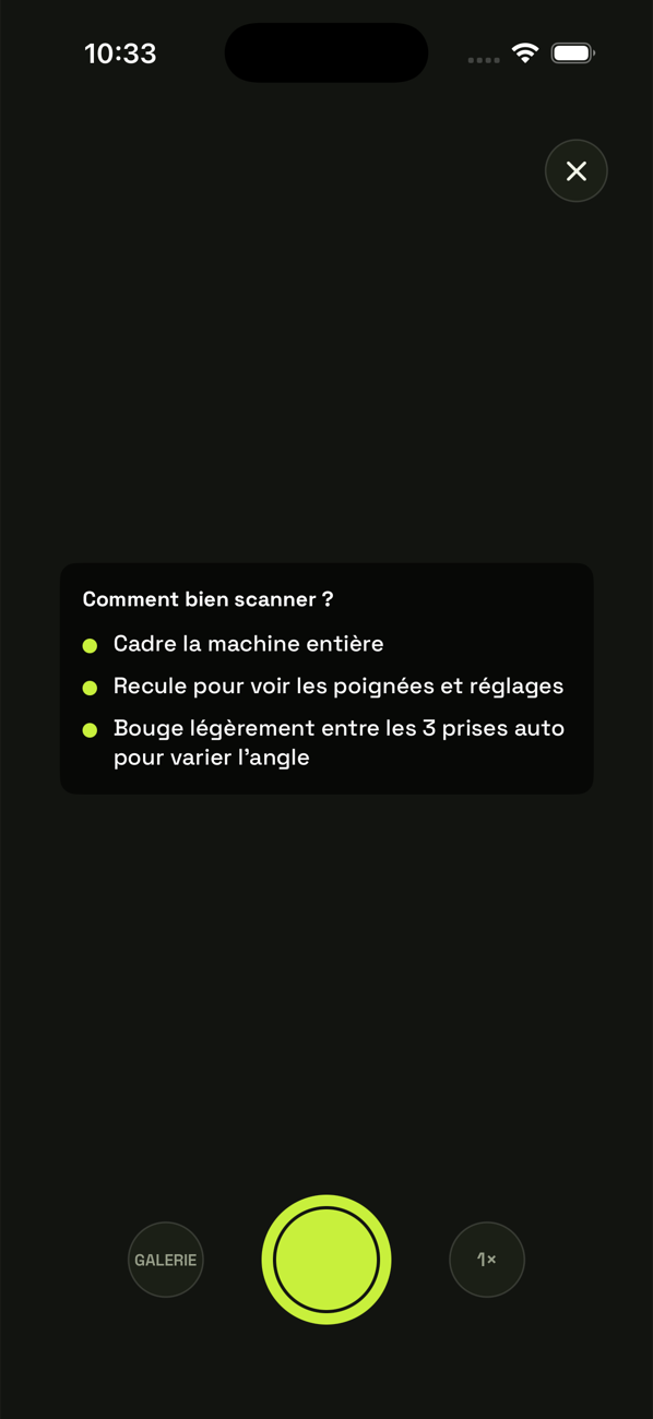 Écran de scan de machine avec les conseils pour bien cadrer